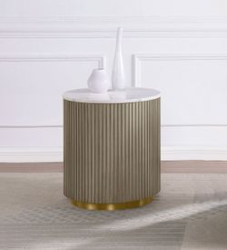 Jason Greige Round White Marble Top Side End Table