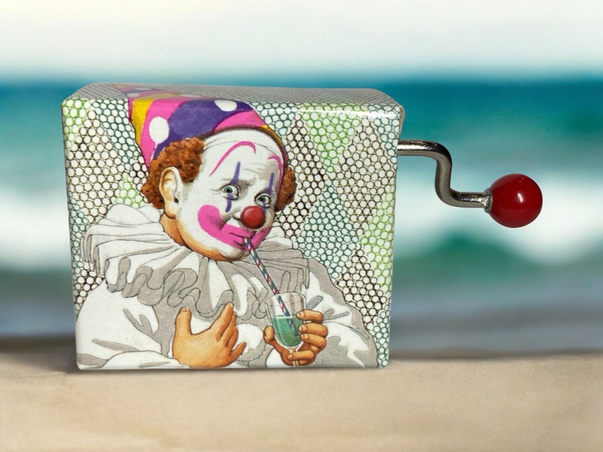 Vintage Sankno Shoji Hand Crank Circus Clown Music Box. 70-342