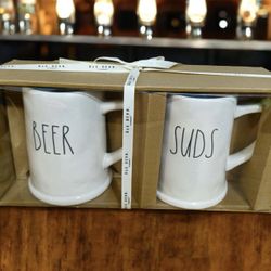 Rae Dunn Beer & Suds ceramic mug / stein set with the words "BEER & SUDS"