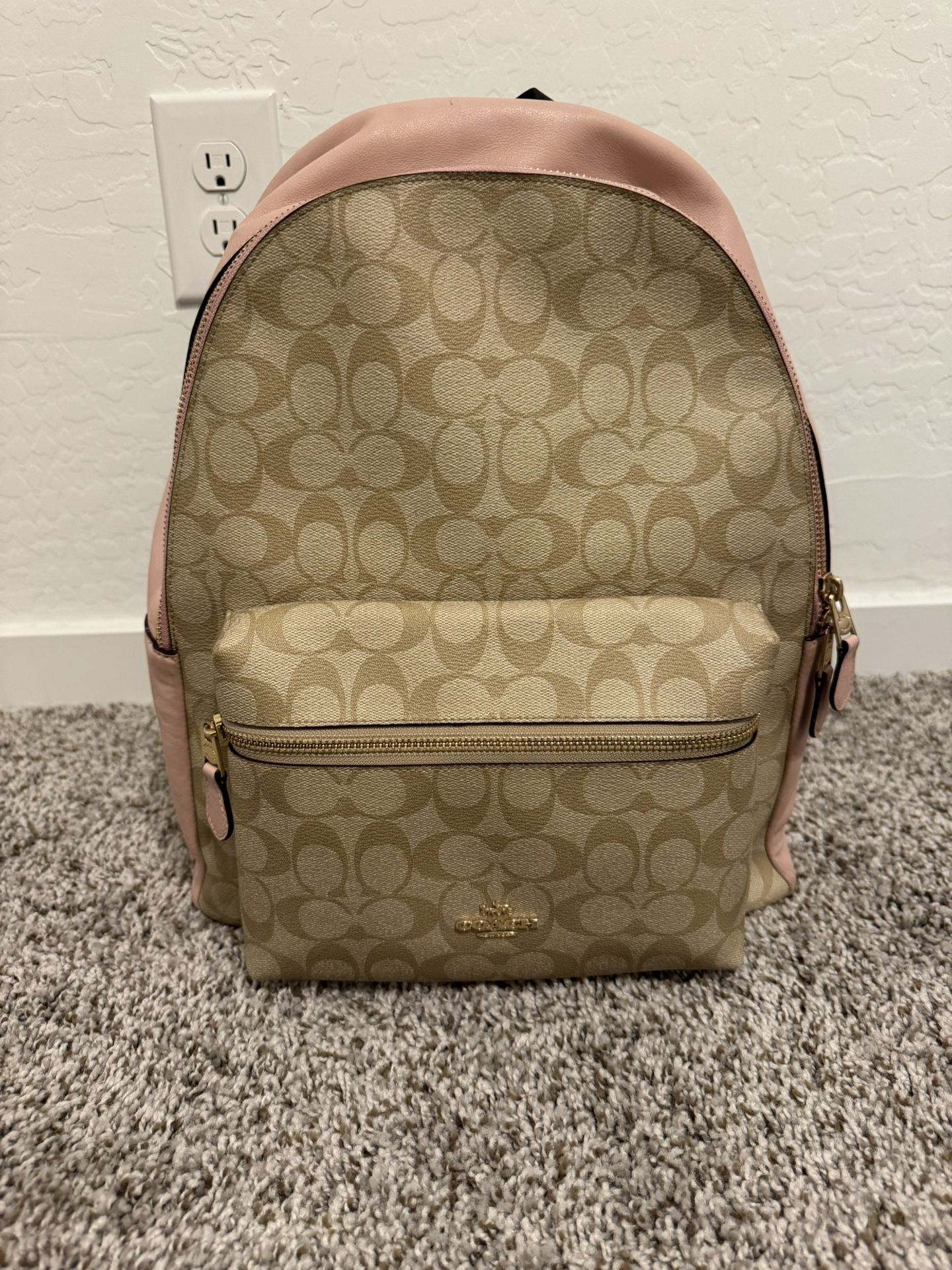 Authentic Pink Coach Signature Canvas Medium Charlie Backpack 
