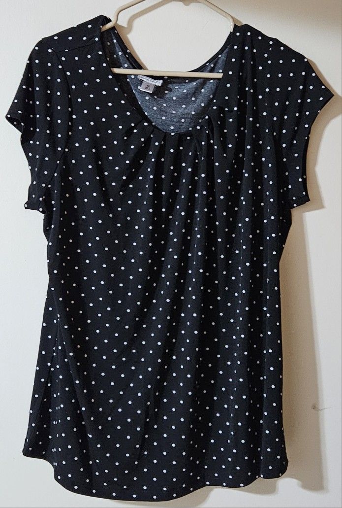 1X Worthington Woman's Stretch Black With white Polka Dots Blouse