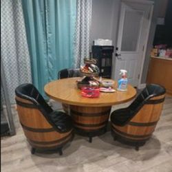 Custom Barrel Table From Germany W/3 Chairs 