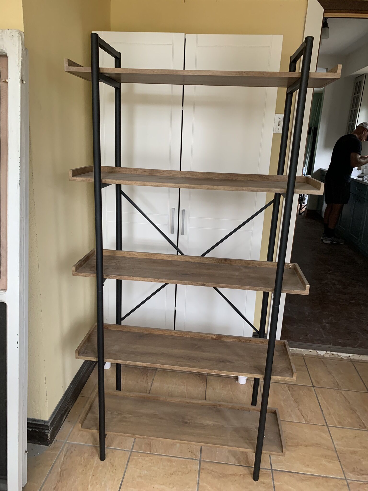 Wood And Black Metal Bookshelf/ Bookcase