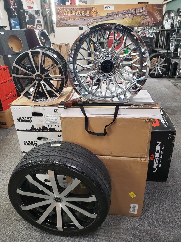 BLK AND MACHINE 22 WHEELS AND TIRES BOLT PATTERN 5X114.3/127 SEE PICTURES FOR DETAILS