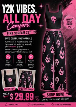 Pink Scream Two-Piece Crop Top and Pants Set