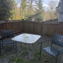 Outdoor Patio Glass Top Table And 2 Chairs 