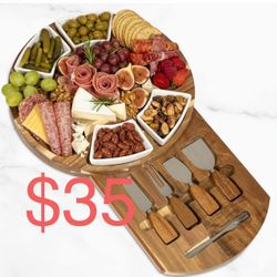 Cheese Board & Knife Set – Charcuterie Board with Ceramic Bowls, Slide-Out Drawer & Serving Utensils, Perfect for Entertaining