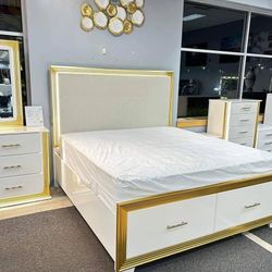 Modern White Bedroom Set with Gold Details – Total Luxury ✨ New 
