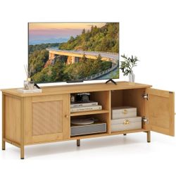 GIANTEX TV STAND Whit Rattan Doors 