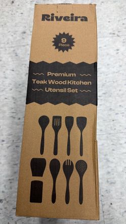 Brand New Riveira 9-Piece Premium Teak Wood Kitchen Utensil Set