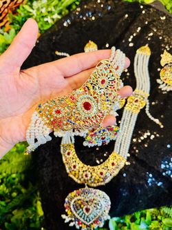 Indian Bridal Jewelry Set with Pearl Drops