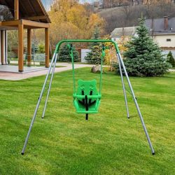 Toddler Baby Swing Set Indoor Outdoor Folding Metal Swing Frame with Safety Harness and Handrails for Backyard F-20