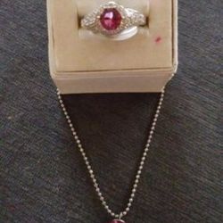 New .925 Sterling Silver Pink Topaz Ring Size 9 And Necklace 