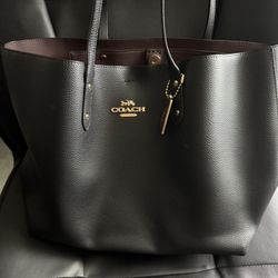Coach Black Leather Tote Bag