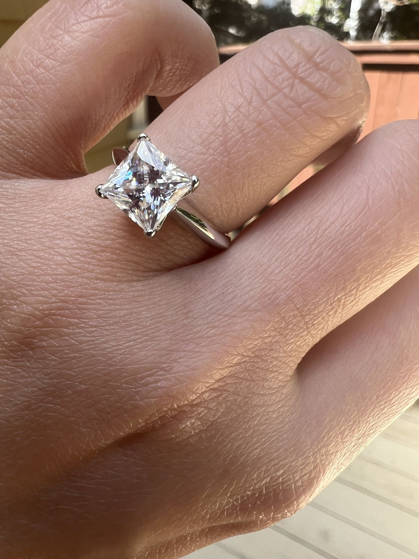 New Moissanite Princess Cut 2CT Ring 18K White Gold Plated Sterling Silver