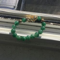 Authentic jade bracelet medium Green With Gold Dipped Dragon Head 