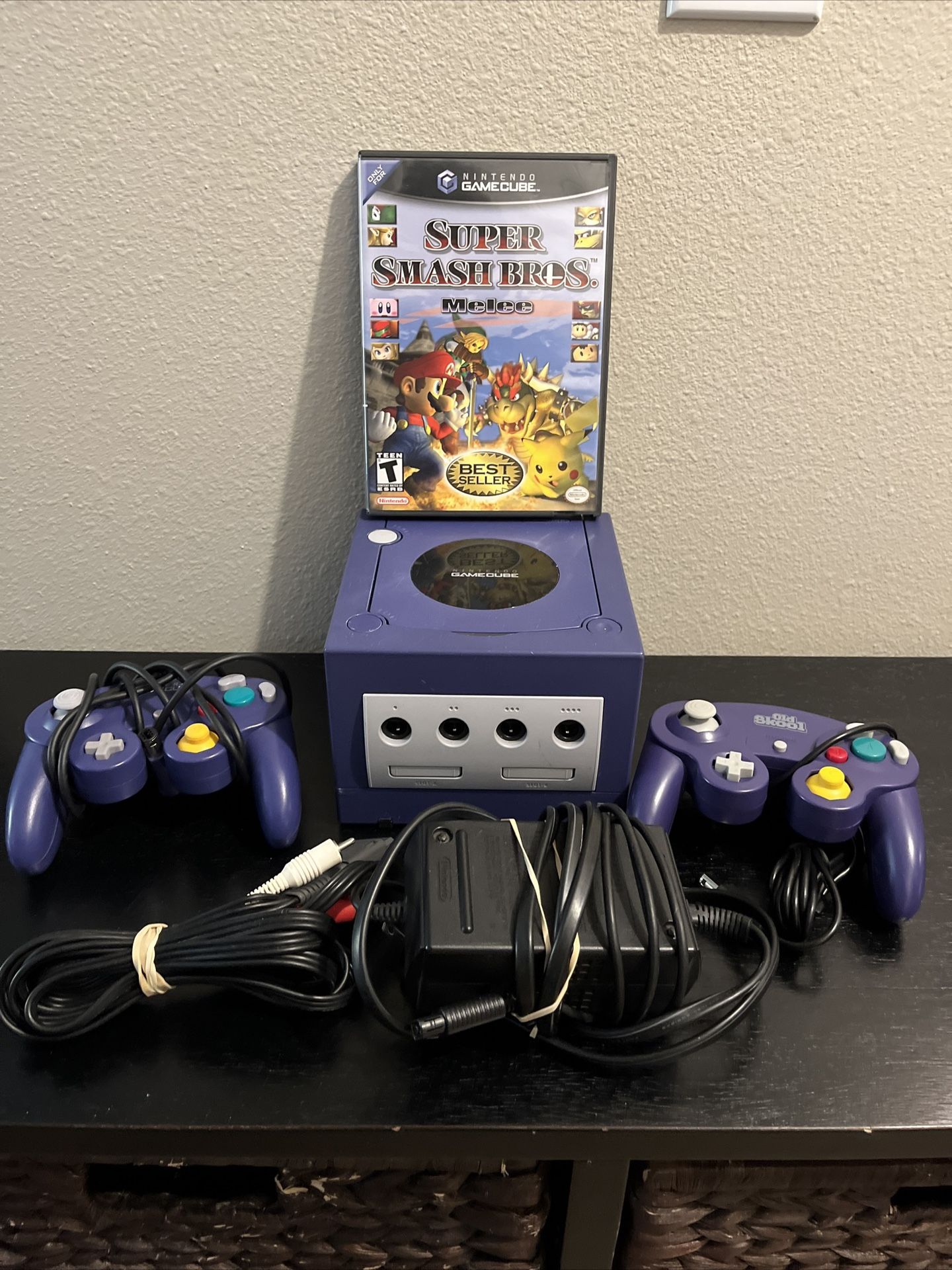 Indigo Nintendo Gamecube Super Smash Bros. Melee Bundle Matching Color Controllers