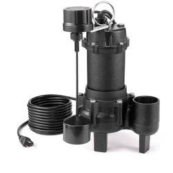 EVOR Submersible Sewage Pump, 3/4 HP, 6000 GPH Cast Iron Sewage/Effluent Pump with Automatic Tethered Float Switch, 2-Inch NPT Discharge, 120V, 23 ft 