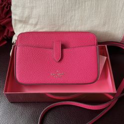 KATE SPADE LEILA SMALL TAB CROSSBODY PEBBLED LEATHER Bright Rose/GIFT BOX
