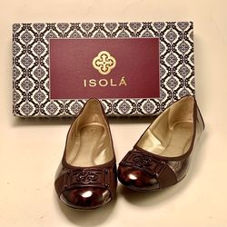 Isola Britt II Cinnamon Leopard Patent Leather Ballet Flats