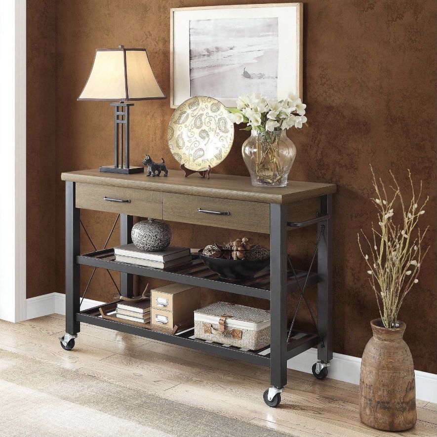 Kitchen Cart with Metal Shelves and TV Stand Feature