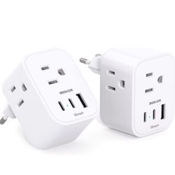 Brand New European Travel Plug Adapter — 3 Outlets + 3 USB Ports — Compact & Powerful