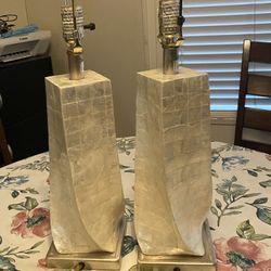 RARE Pair Vintage Capiz Mother Of Pearl Lamps. Work Perfect. No Shade, Price For The Pair