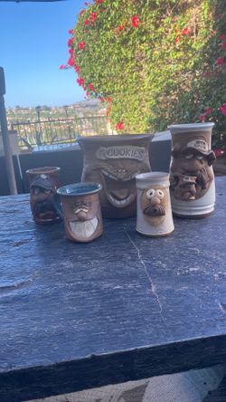 Vintage  Ugly Funny Face Mahon Era Mugs, Stein  and Cookies Jar