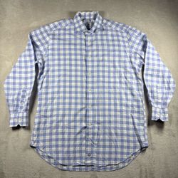 David Donahue Dress Shirt Men’s L Blue Plaid Modern Formal Long Sleeve #11A