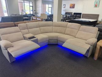 Large Curved Reclining Sectional Sofa with LED Lights