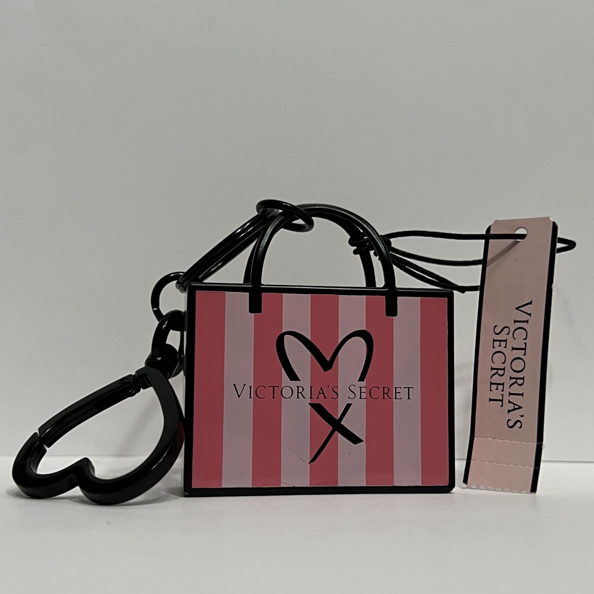 Victoria Secret Signature Pinstripe Pink Shopping Bag Keychain/ Bag Charm