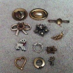 12 Fashion Brooch-Pendants Lot  Vintage And Newer Style 