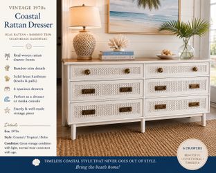 Coastal cane rattan chest drawers vintage 1970