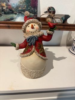 Christmas Snowman Figurine with Cardinal