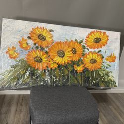 Large Framed Canvas Wall Art – Bright Sunflower Floral