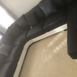 Custom Black And White Leather Sectional
