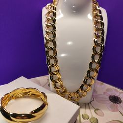 #1990, VTG 14K GOLD PLATED SET CHAIN NECKLACES 18"IN & BRACELET.
