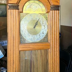 Vintage Oak Grandfather Clock - "Tempus Fugit" Moon Phase Dial