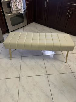 NEW LUE BONA Button-Tufted Ottoman Bench, 44.5'' Faux Leather Upholstered Bedroom Bench