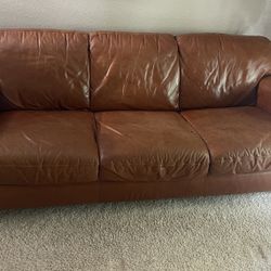 Burnt Orange Leather Couch – Good Condition – $200 (OBO)