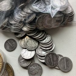 Mercury and Barber Silver Dimes 90% silver coins