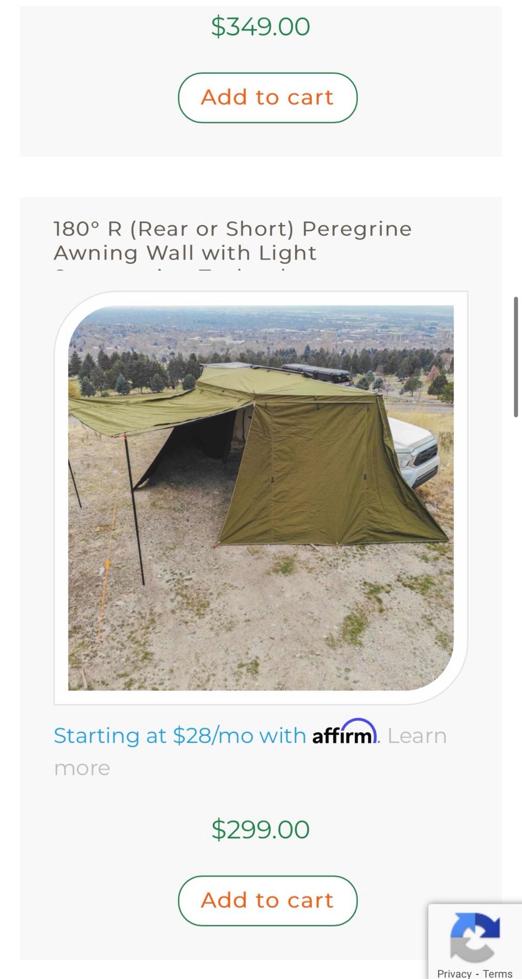 23 Zero 180 Degree R Rear or Short Peregrine Awing Wall