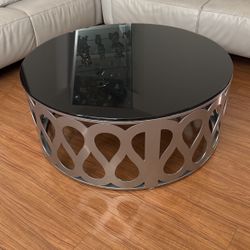 42”round Coffee Table With Black Glass Top