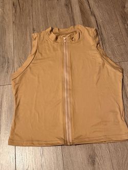 Tan Sleeveless Zip-Front Crop Top