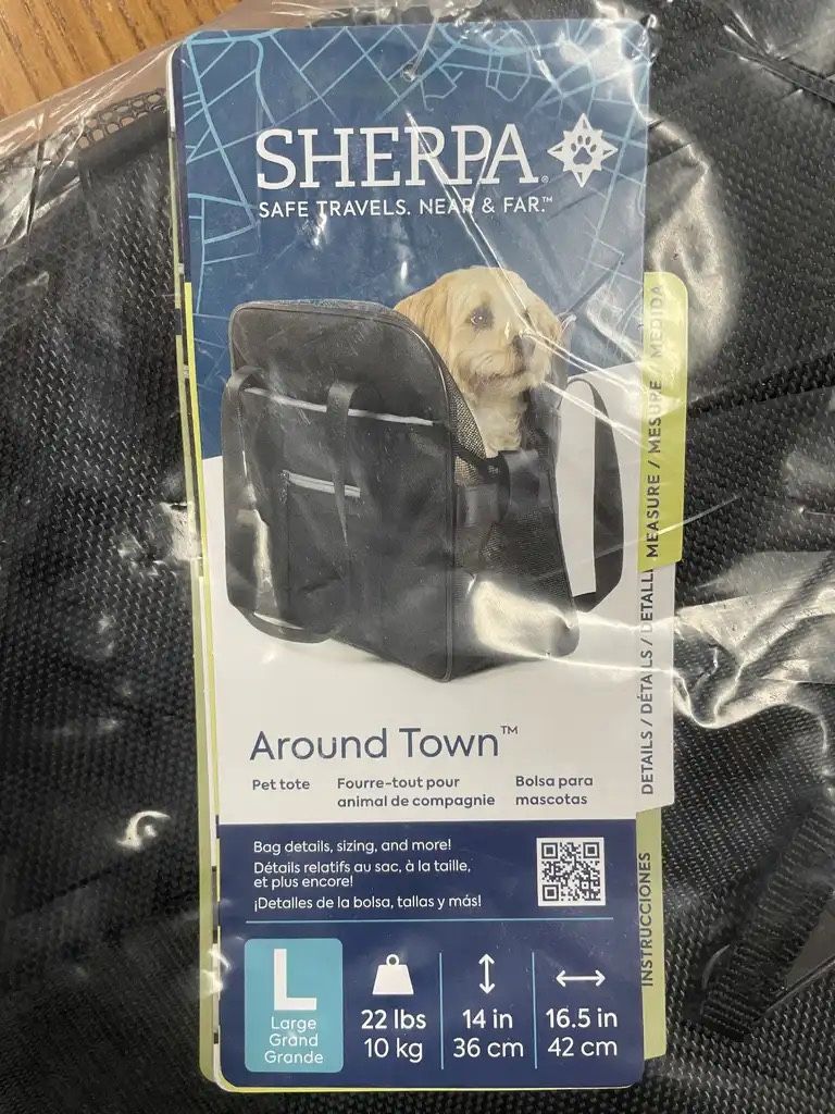 Sherpa Around Town Fashionable Tote Pet Carrier for Dogs Cats - Black - Large - NEW!