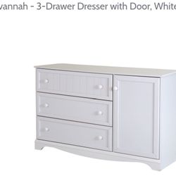 SOUTH SHORE SAVANNAH 3-DRAWER DRESSER W/DOOR, WHITE