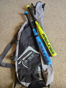 Rawlings Metal Tee Ball Bats & Franklin Bag