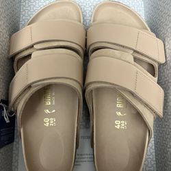 Birkenstock Uji Shine Slide Sandal New Beige Narrow Size 9 US / 40 EU New $160