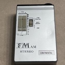 Very Rare Nice Continental Radio Transistor Am/Fm Stereo Hand Hold Or Sport Size Sleek 