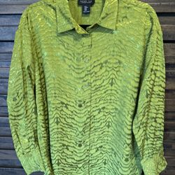 Rachel Zoe Textured Long Sleeve Button Up Shirt MED Lime Green Viscose